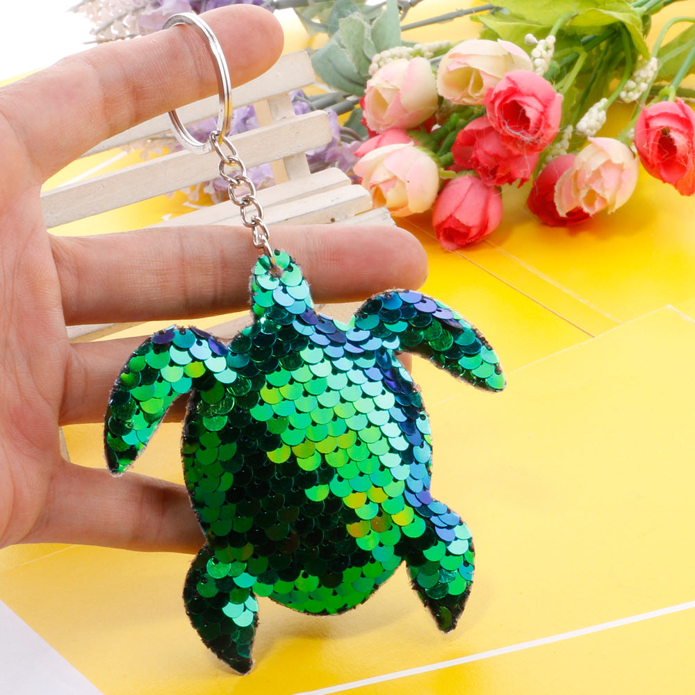 Wholesale Double Sided Reflective Turtle Sequin Keychain
